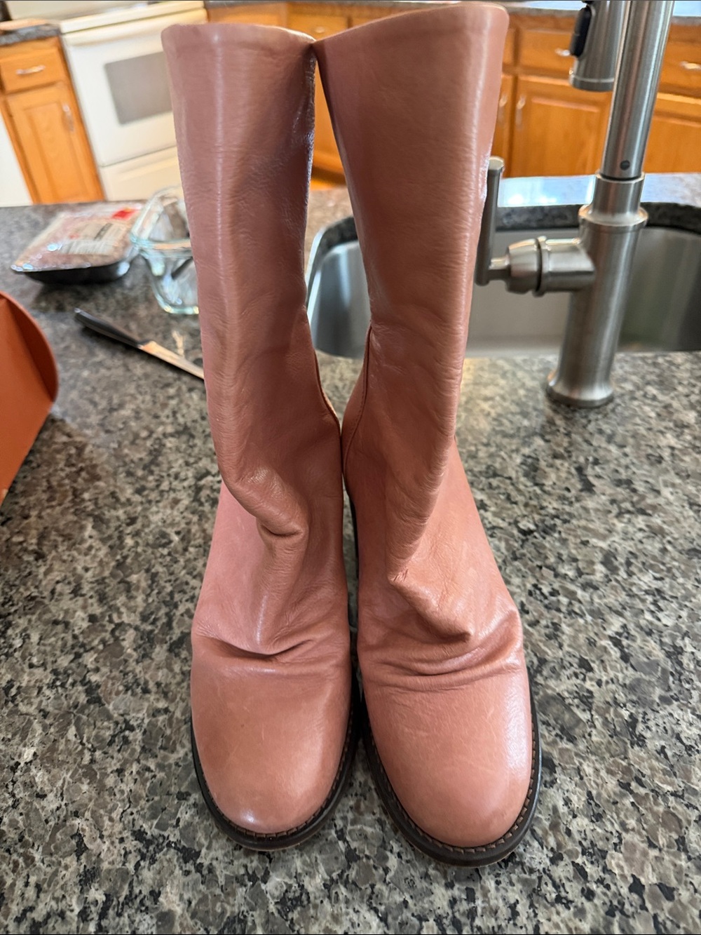 Free People Mid-Calf Leather Boots in Rosewood